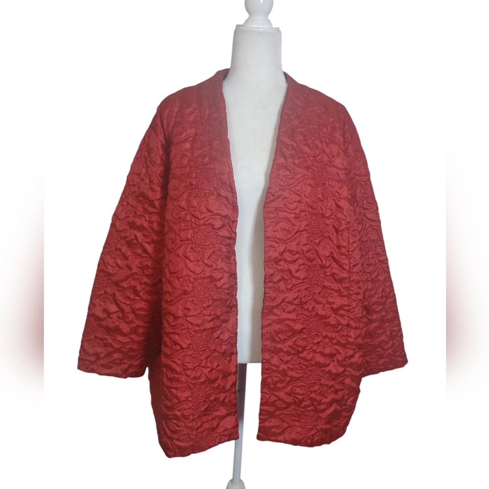 Maggie Barnes Jacket Women's 3X 26/28W Red Quilted Lightweight‎ Open Holi…